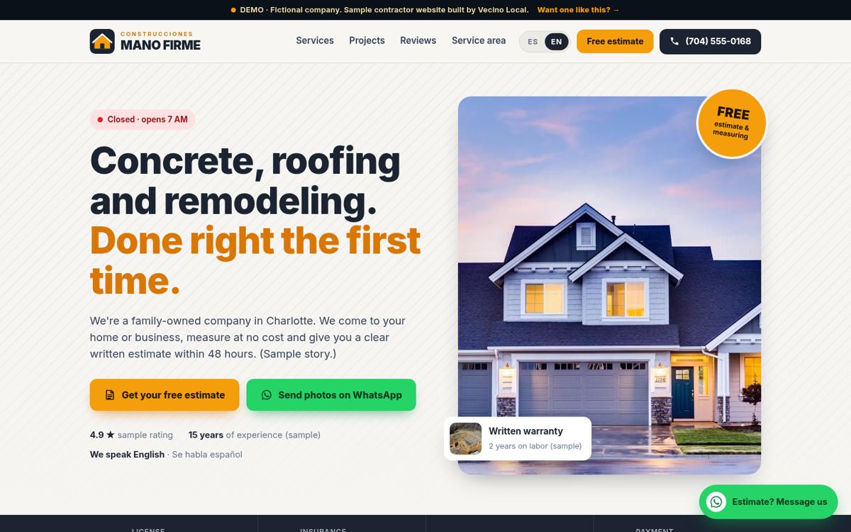 Sample contractor website