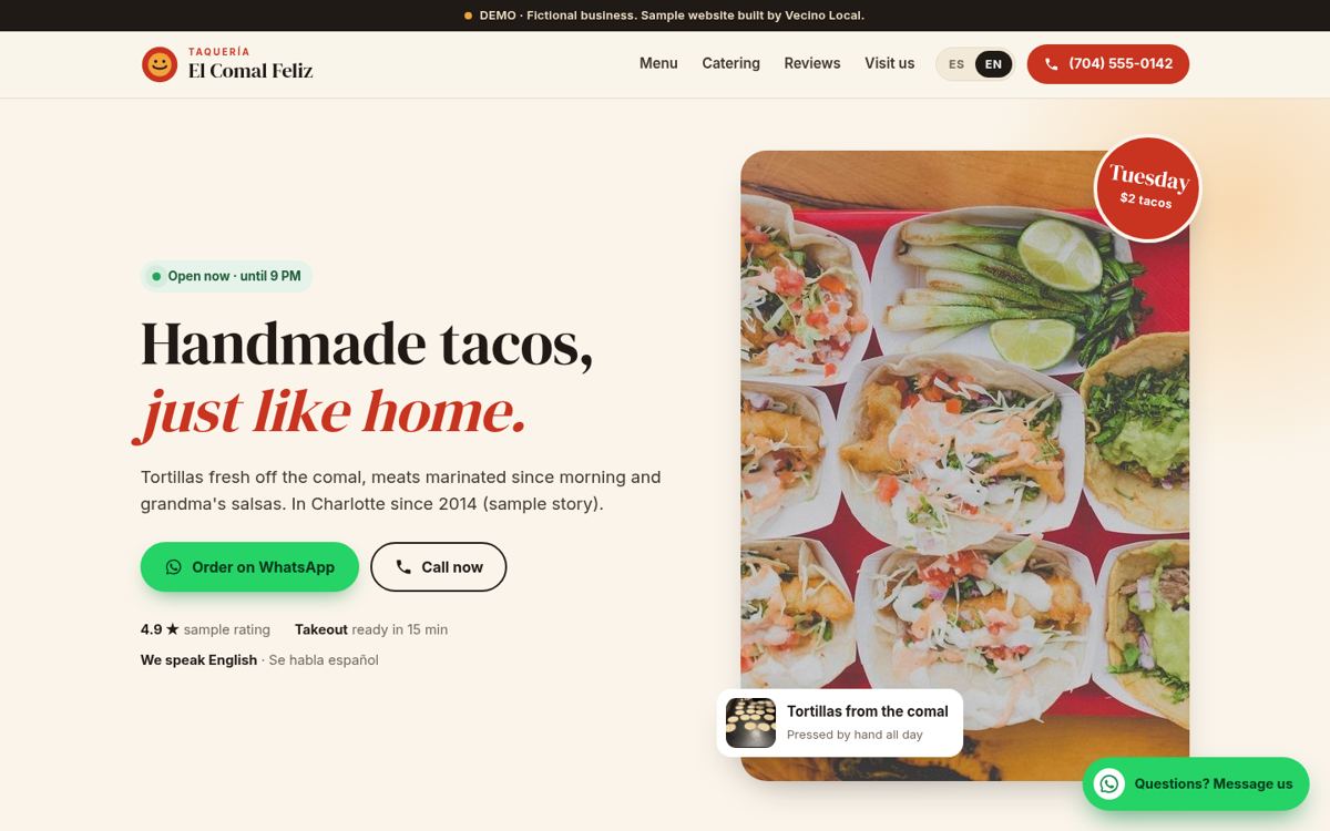 Sample taqueria website
